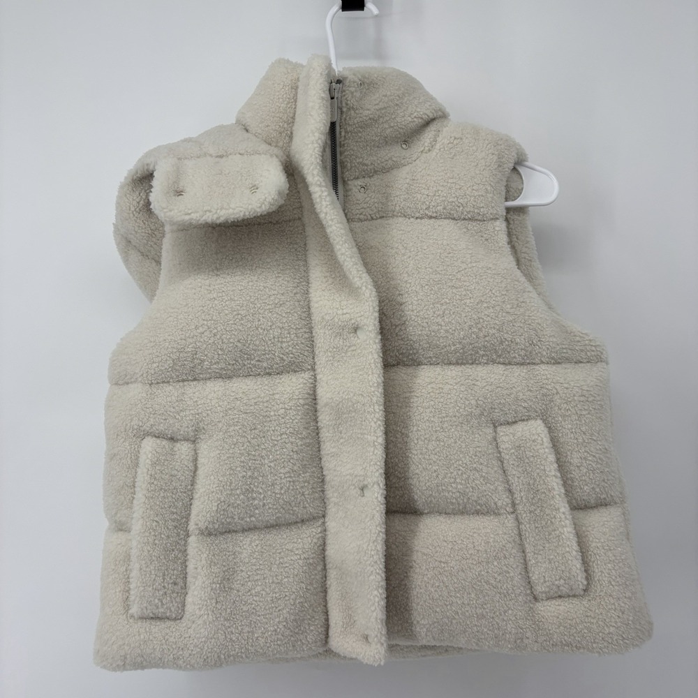 Lululemon Wunder Puff Cropped Vest Textured Fleece Size 4 Cream Beige Hooded